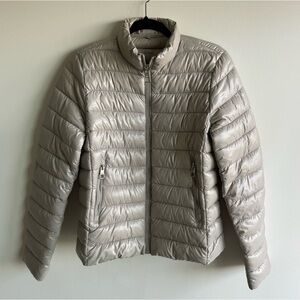 NWOT MANGO Shiny Cream Silver Puffer Zippered Jacket Large
